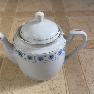 Elegant White and Blue Floral Teapot gold trim